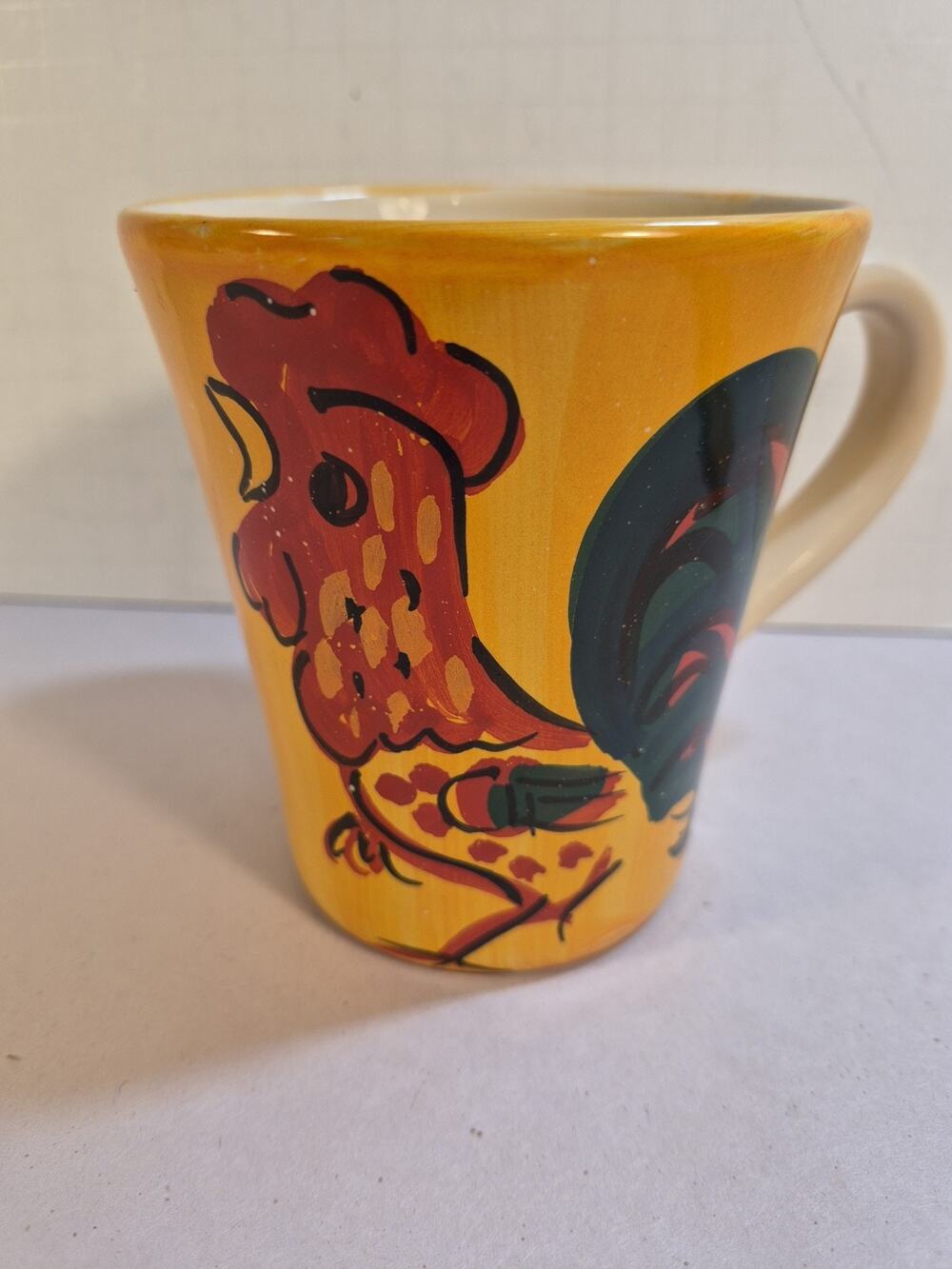 Rooster Mug Hand-Painted Italy Bright Yellow Mug Red Rooster